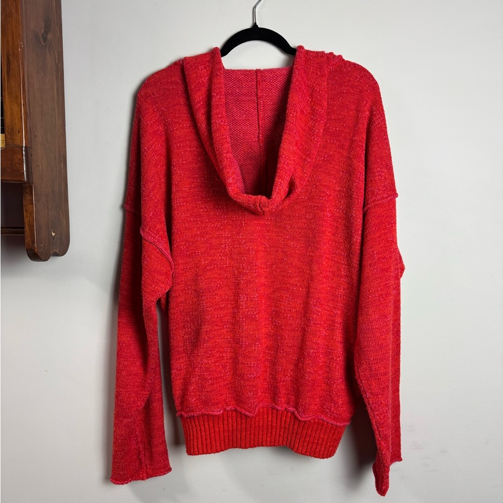 Free People Knit Zip Up Hoodie Red Pink Marled Size Medium - Picture 8 of 9